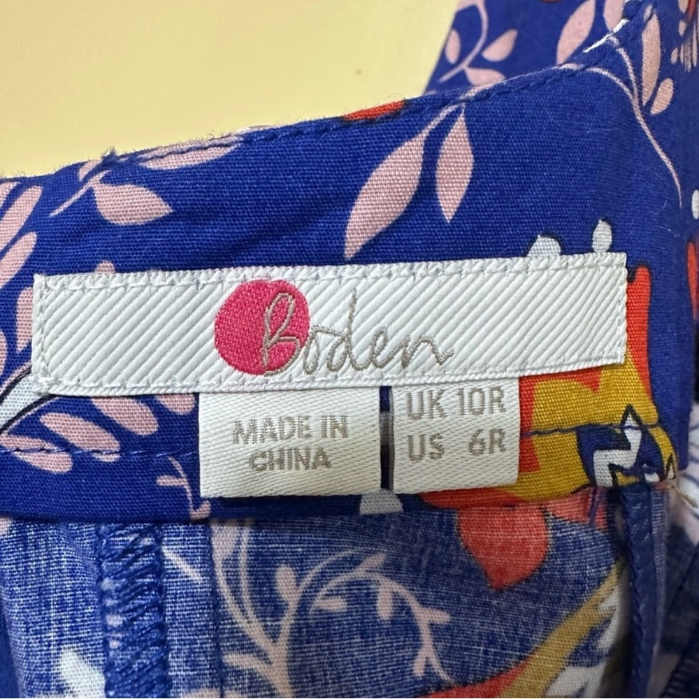 Boden Pleated Floral Fit & Flare Tank MIDI Dress Women 6 Blue - Picture 8 of 10